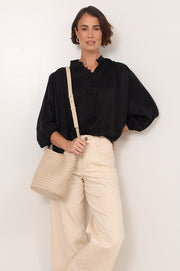 Presley Woven Bucket Bag (Stone)