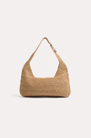 Natural Woven Curved Shoulder Bag (Camel)