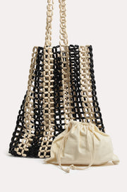 Aster Large Timber Bead Tote (Black/Cream)