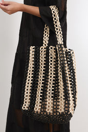 Aster Large Timber Bead Tote (Black/Cream)