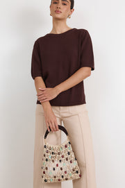 Savannah Multi Bead Crochet Event Bag (Multi Cream)