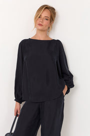 Ulla Boat Neck Cupro Top (Navy)