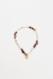 Sun Charm Stone Chip Pearl Necklace (Choc/White)