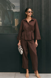 Hollis Linen Barrel Leg Pant (Chocolate)