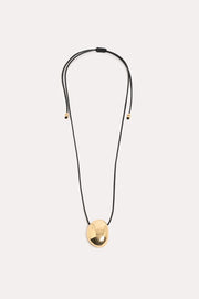 Oval Pendant Adjustable Leather Necklace (Black/Gold)