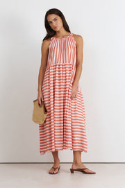 Ariah Stripe Midi Dress (Coral/Peach)