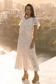 Ellis Midi Lace Skirt (Ivory White)