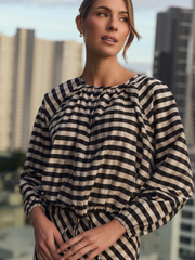Yasmine Raglan Sleeve Gingham Top (Print)