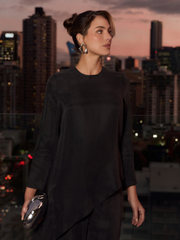 Finley Asymmetric Hem Cupro Top (Black)
