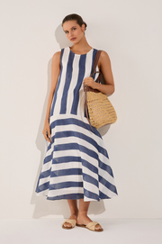Joss Ramie Stripe Midi Dress (Navy/White)