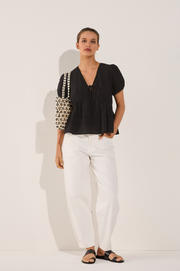 Rylan Cotton Peplum Top (Black)