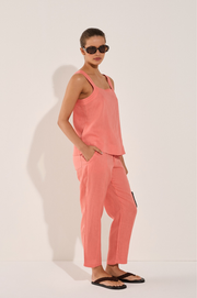 Tiffany Cropped Linen Pant (Coral)
