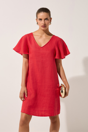 Theo Linen Short Dress (Red)