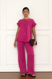 Lira Pleated Cupro Top (Magenta)