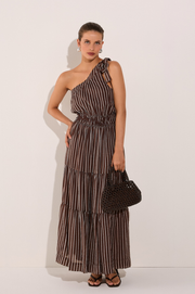 Eve One Shoulder Maxi Dress (Stripe)
