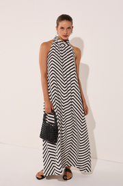 Kenzi High Neck Chevron Print Maxi Dress (Mono)