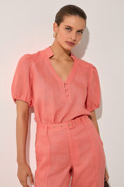 Jenette Linen Top (Coral)
