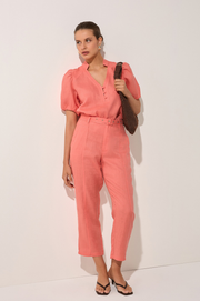 Tiffany Cropped Linen Pant (Coral)