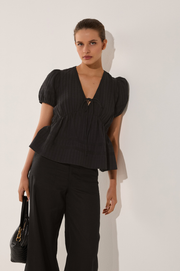 Rylan Cotton Peplum Top (Black)