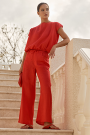 Skylar Linen Pant (Red)
