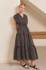 Ursula Cotton Crossover Maxi Dress (Stripe)