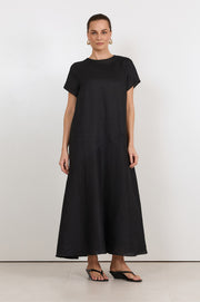 Georgie Linen Midi Dress (Black)