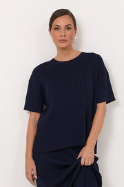 Shani Rib Knit Short Sleeve Top (Navy)