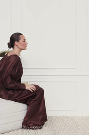 Meeka Satin Long Sleeve Top (Chocolate)